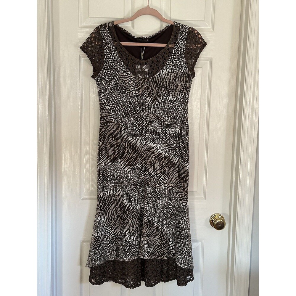 New Women's PICADILLY Cap Sleeve Dress Size XS Canada Animal Print Crochet